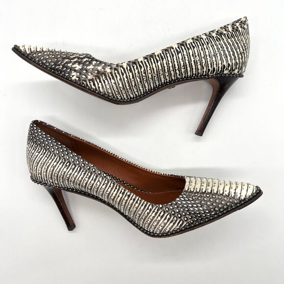 COACH Heels Womens 6 Black White Beadchain Pump in Snakeskin Leather Stiletto - Picture 7 of 12